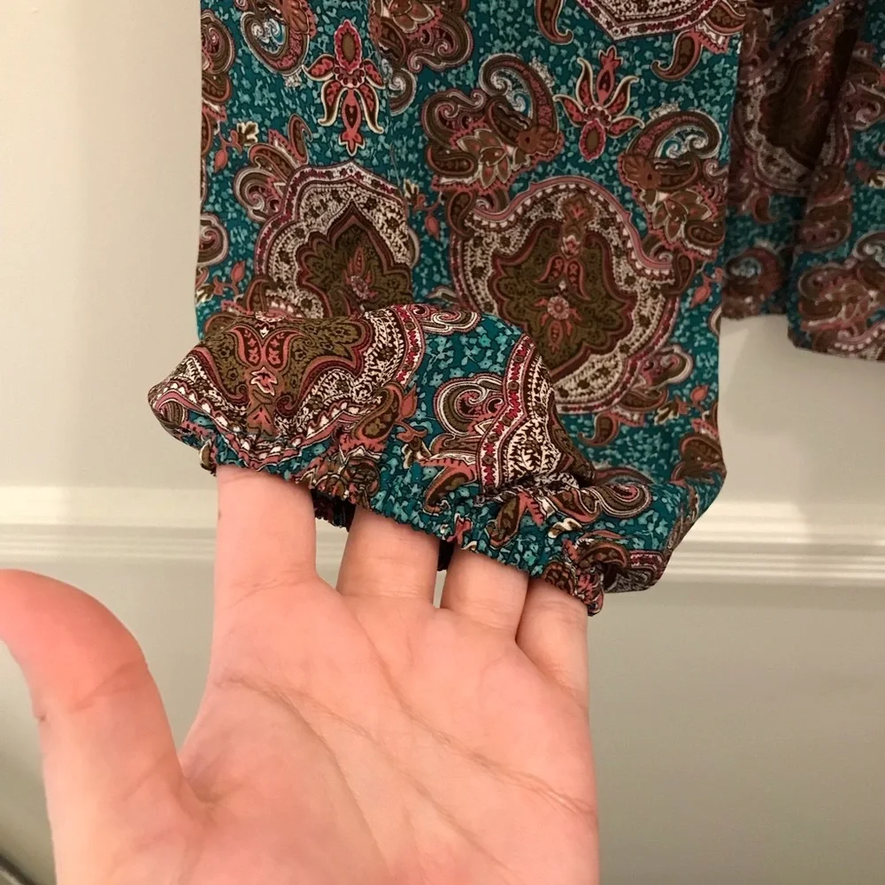 NWT Joie Paisley Long Sleeve Blouse Small XS brown teal green pink Top - Picture 4 of 12